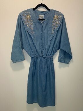 PADO Embellished Denim Midi Dress in Light Blue